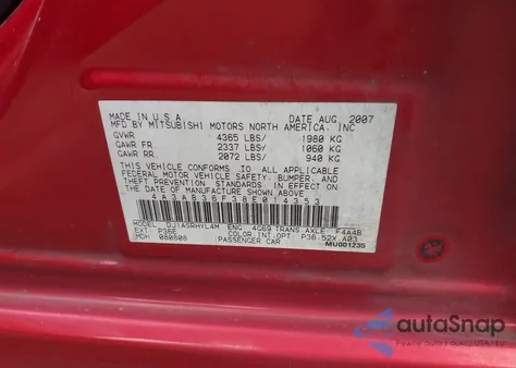 2008 Mitsubishi Galant Es из США, поврежденный, VIN 4A3AB36F38E014353